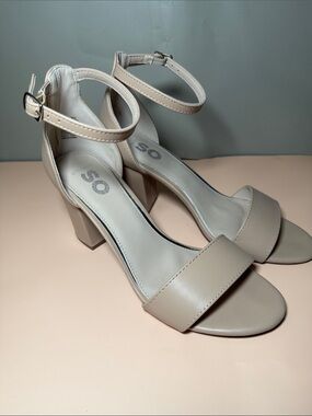 SO Nude Block Heel Ankle-Strap Sandals